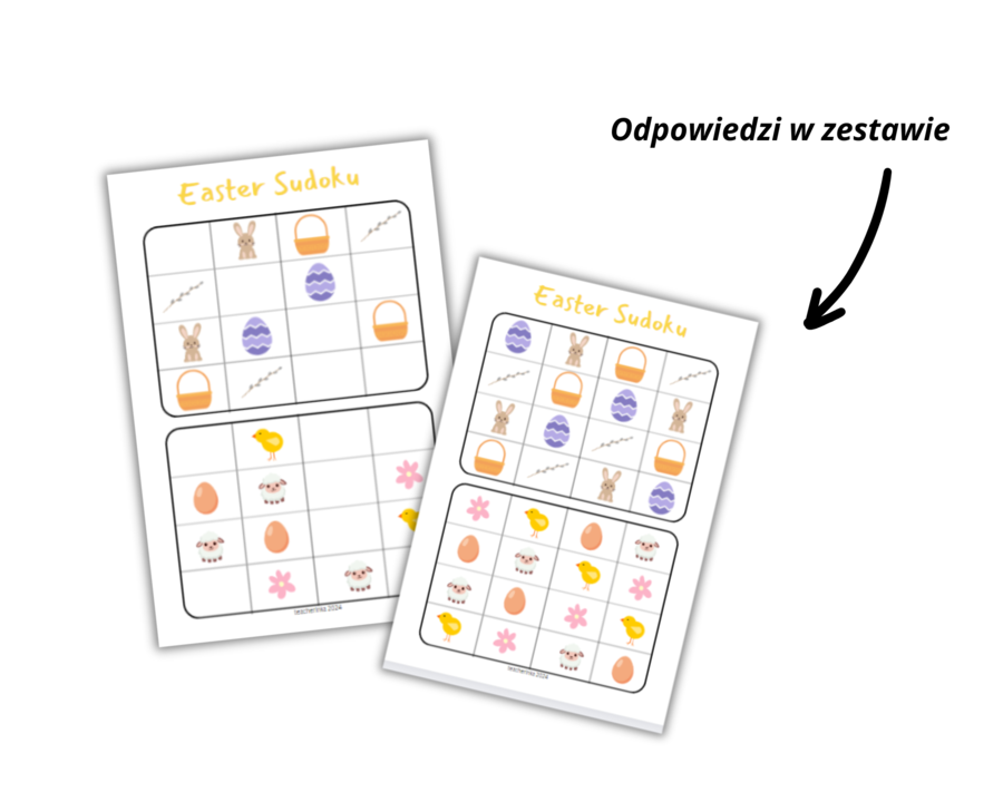 Easter For Preschoolers - Wielkanoc dla przedszkolaka - zestaw kart pracy do nauki języka angielskiego dla przedszkolaków i uczniów zerówki przedszkolnej, 8 różnych zadań, łączenie, liczenie, sudoku, labiryt, I spy, karty obrazkowe