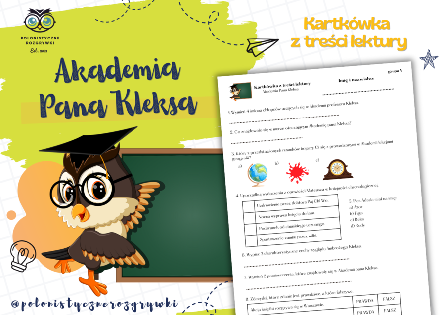 Akademia Pana Kleksa. Kartkówka z treści lektury