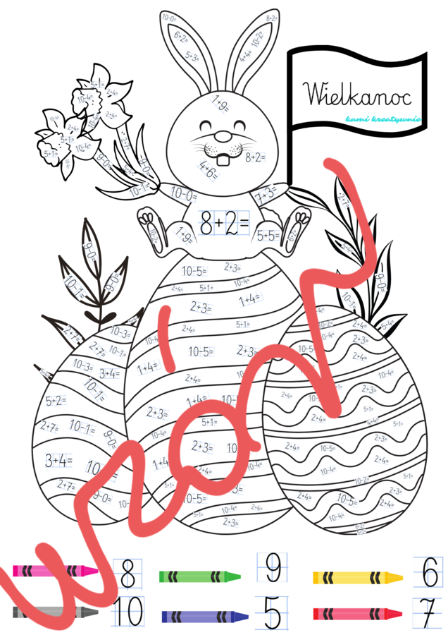 Wielkanocny plakat- dodawanie w zakresie 10