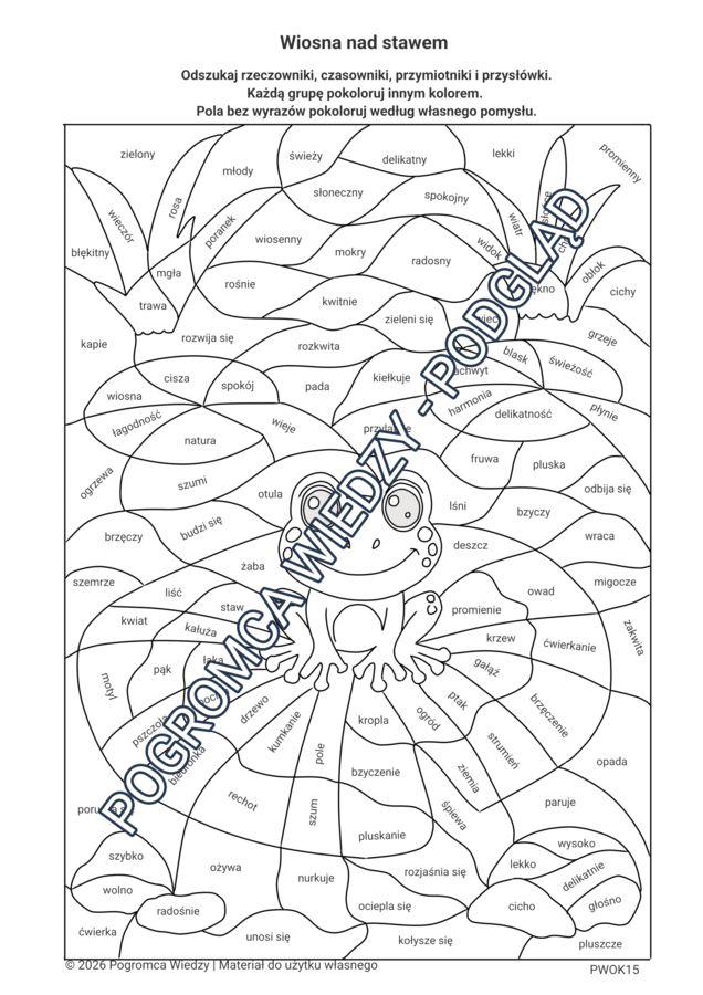Wiosna nad stawem - karta pracy  +  klucz odpowiedzi