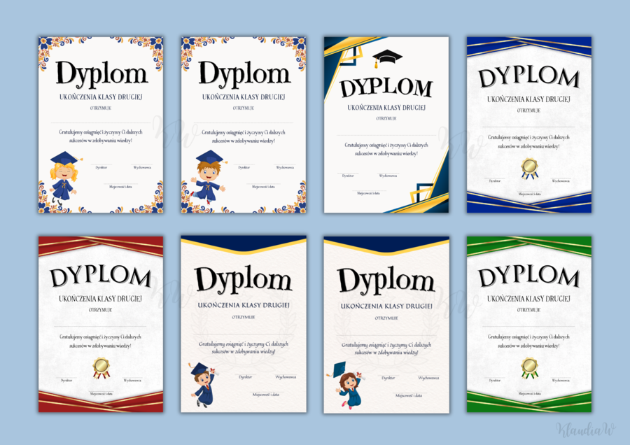 Dyplomy Ukończenia Klasy Drugiej - zestaw