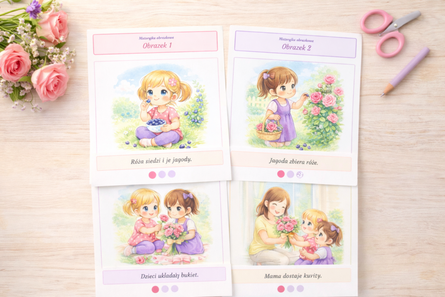 Róża i Jagoda – historyjka obrazkowa 4 elementy