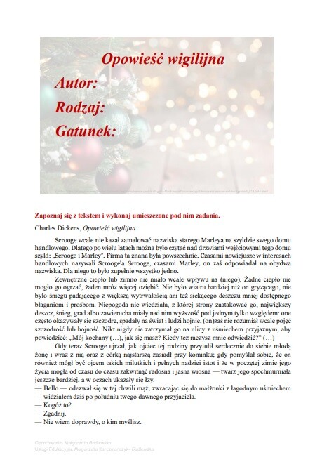 Karta pracy "Opowieść wigilijna"
