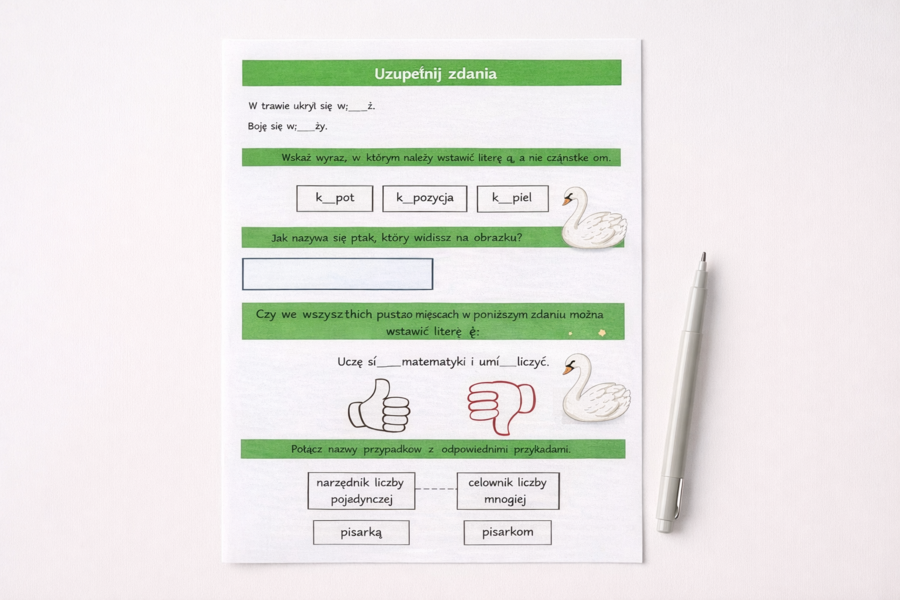 PISOWNIA Ą I Ę [Karta pracy, sprawdzian]