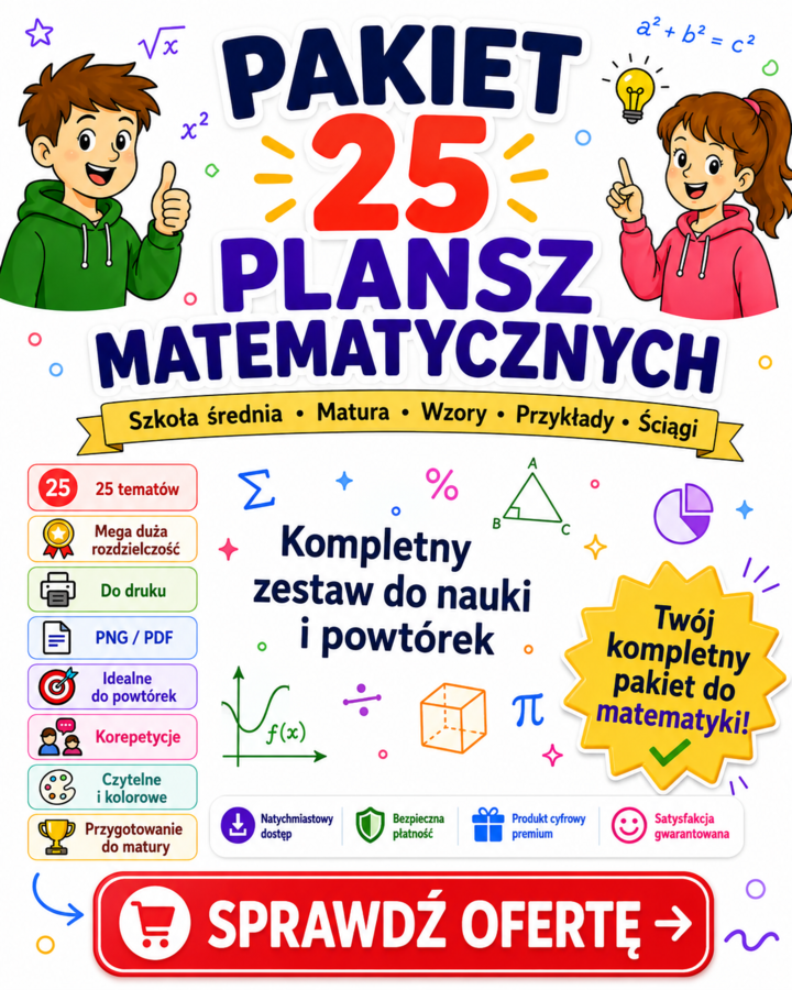 📚 PAKIET 25 PLANSZ MATEMATYCZNYCH – SZKOŁA ŚREDNIA / MATURA