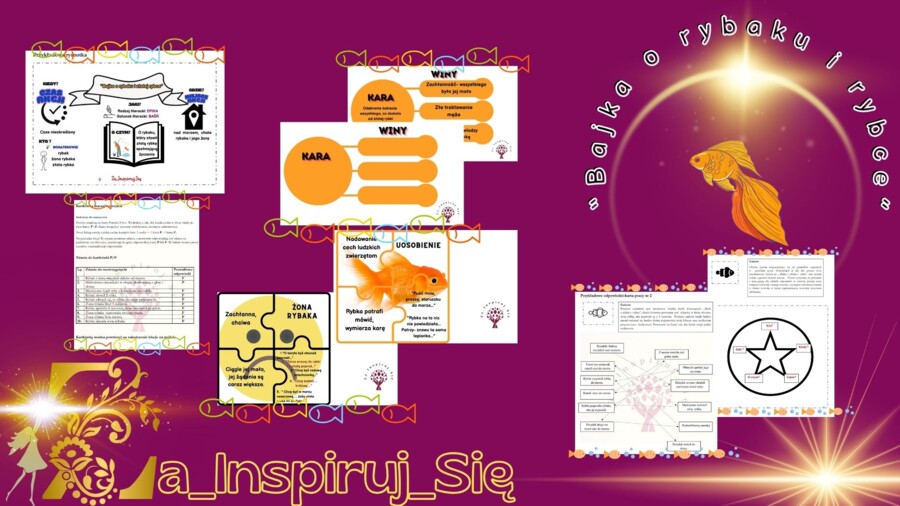 Baśnie: "Kopciuszek", "Bajka o rybaku i rybce", "Królowa pszczół", cechy baśni - karty pracy, scenariusz lekcji, zadania
