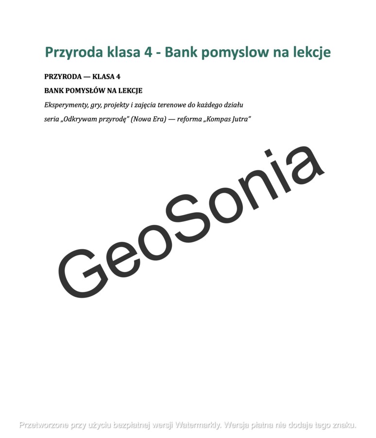 PRZYRODA Klasa 4 – BANK POMYSŁÓW NA LEKCJE nowy podręcznik Odkrywamy przyrodę