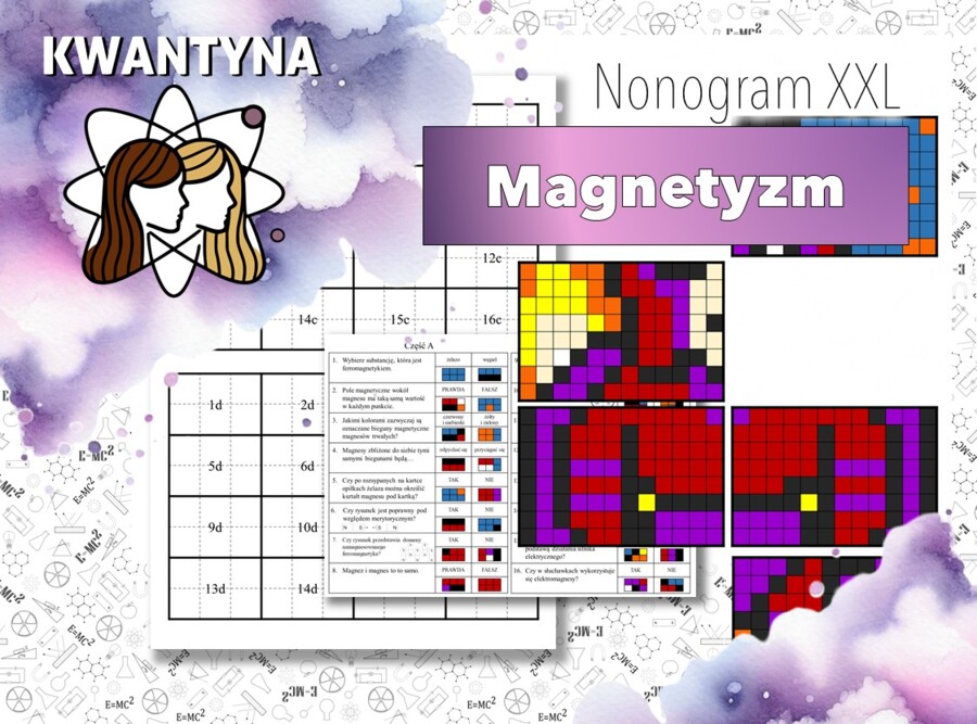 Kolorowanka XXL: Fizyka. Klasa 8. Magnetyzm. Pomysł na ciekawą lekcję! Karta pracy. MOC powtórki.