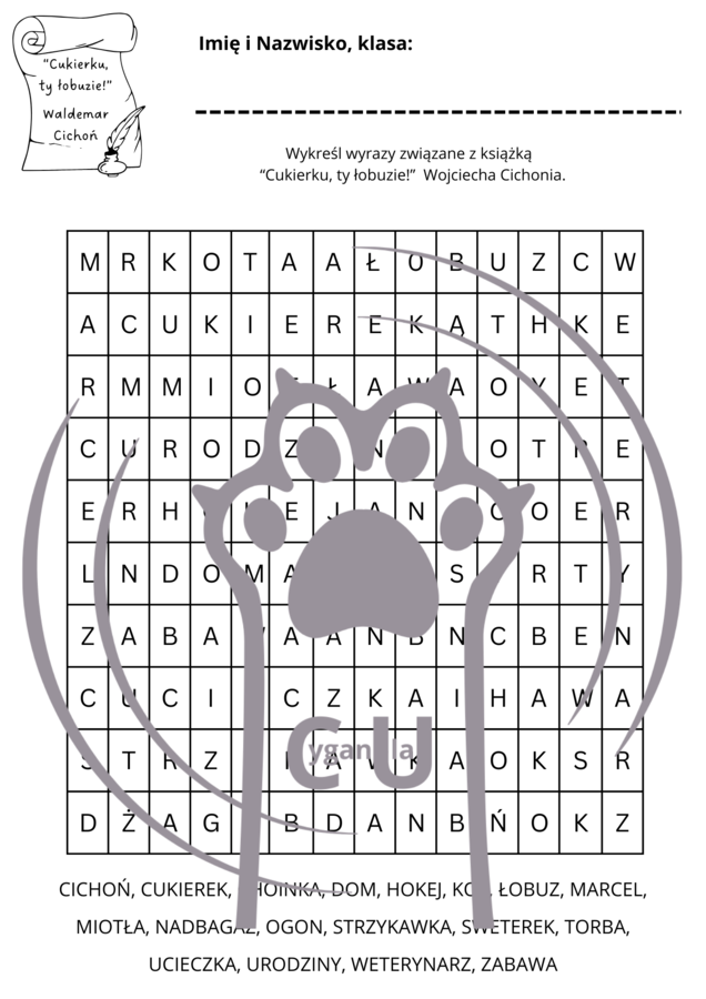 Karty Pracy z odpowiedziami do lektury „Cukierku, ty łobuzie!” Waldemara Cichonia