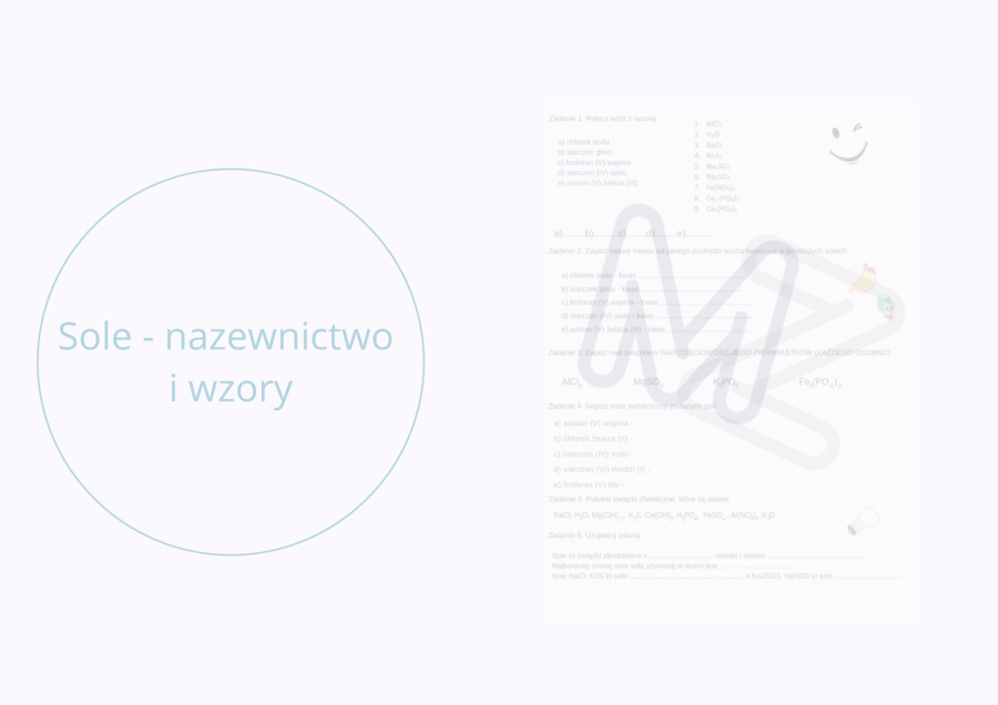 Wzory i nazwy soli - karta pracy