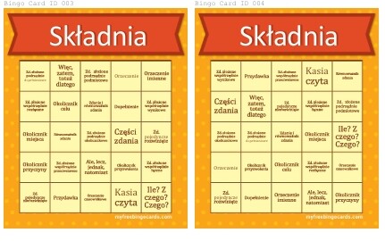 Wypowiedzenia - składnia. Gra Bingo