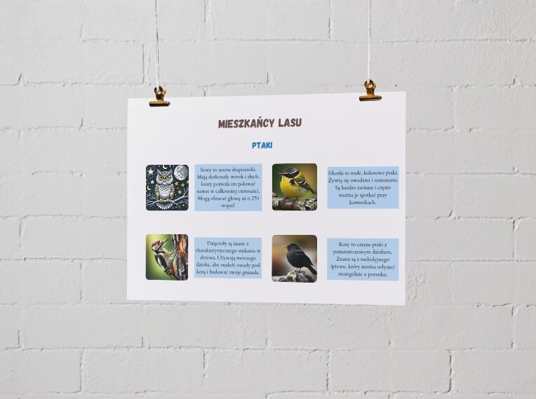 Plansze edukacyjne. Mieszkańcy lasu (ssaki, ptaki, inne zwierzęta, ciekawostki)