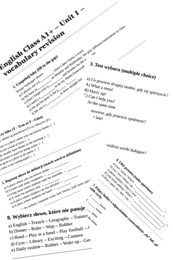 English Class A1+ – Unit 1 – vocabulary revision