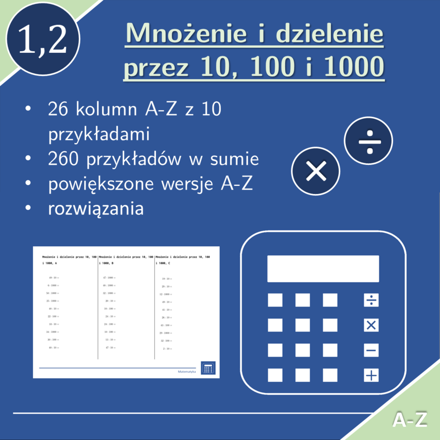 Mnożenie i dzielenie przez 10, 100 i 1000 | matematyka | 26 kolumn