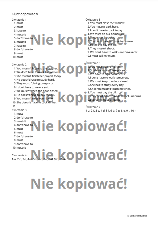 Karta pracy: Must czy Have to? B1