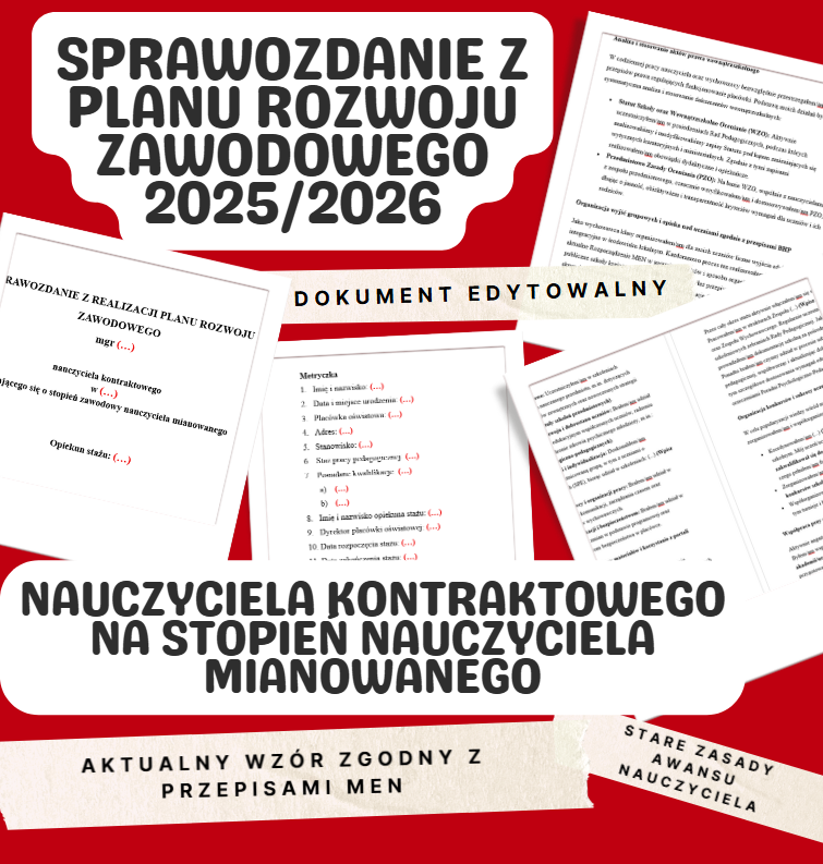 🧾 Sprawozdanie z realizacji planu rozwoju zawodowego nauczyciela kontraktowego na stopień nauczyciela mianowanego 2025/2026 - STARE ZASADY