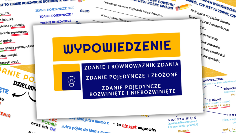 Wypowiedzenie - równoważnik zdania, zdanie pojedyncze rozwinięte i nierozwinięte oraz zdanie złożone
