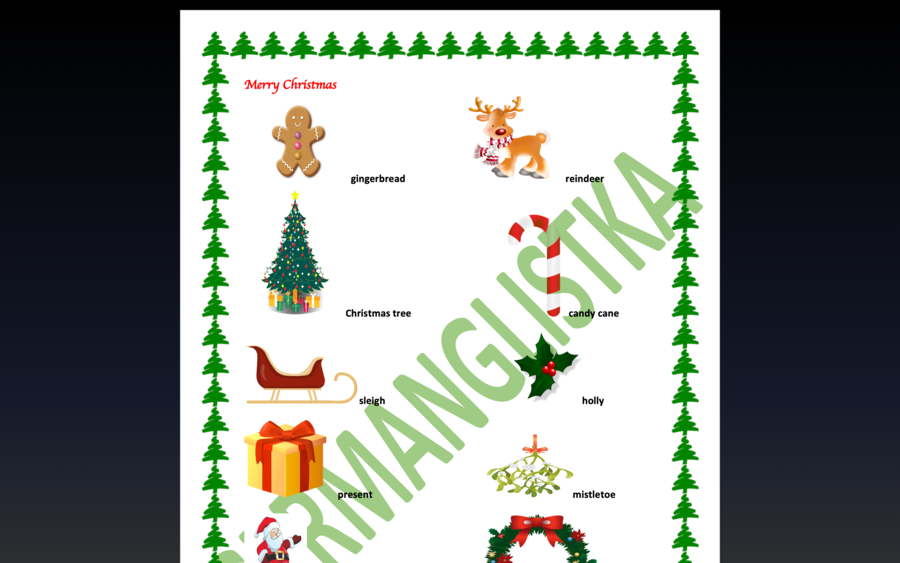 Christmas - Boże Narodzenie - słowniczek obrazkowy (26 słówek) + 8 ćwiczeń w tym mini gra
