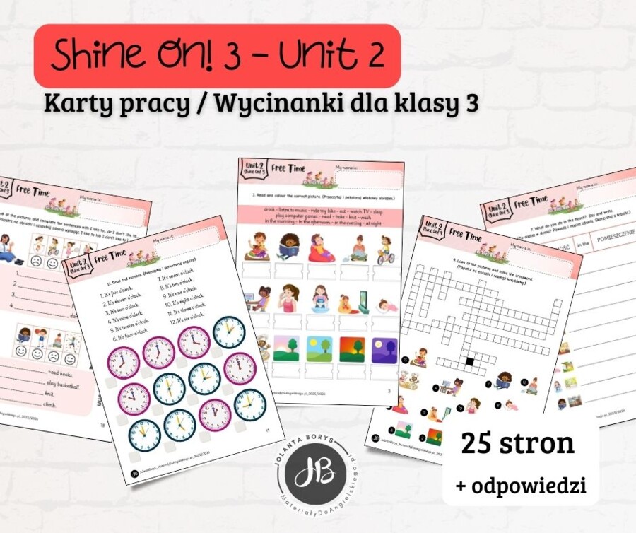Materiały do Shine On! 3 Unit 2 – Free Time – karty pracy – wklejki/wycinanki