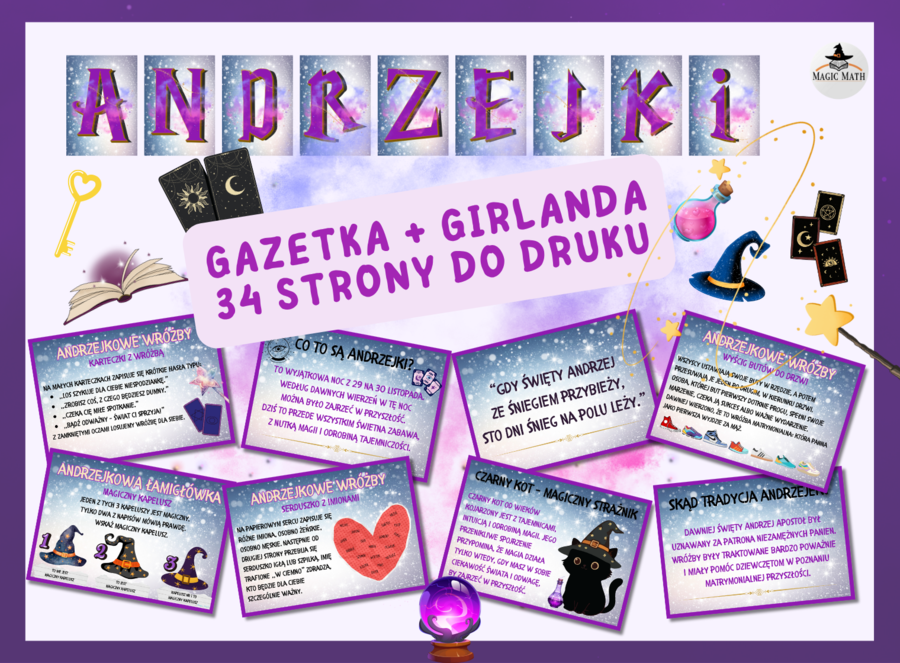 Gazetka ANDRZEJKI - girlanda, dekoracje i gotowe treści! Aż 34 strony do druku!