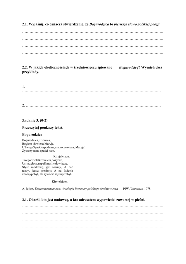 📃Test historycznoliteracki – język polski – matura Średniowiecze