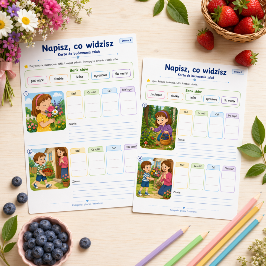 Napisz, co widzisz. Karta do budowania zdań