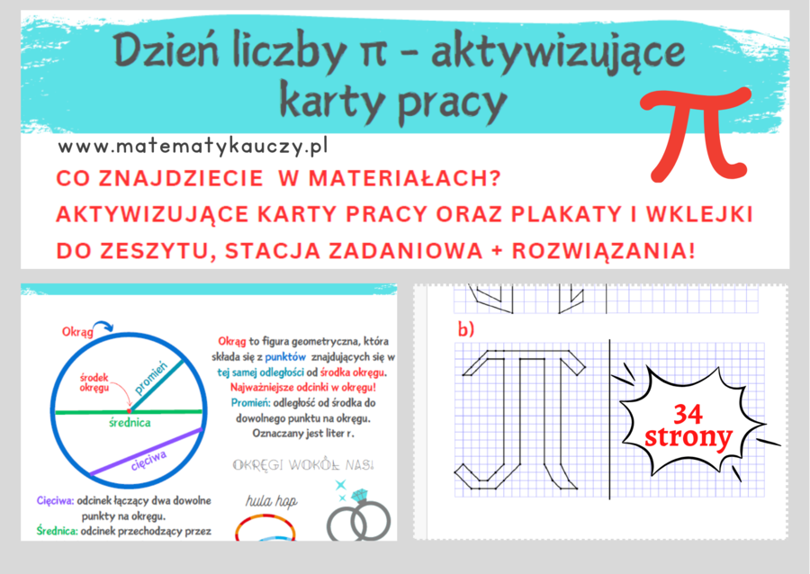 Dzień Liczby Pi - AKTYWIZUJĄCE karty pracy / plakaty / wklejki /kodowanie/ STACJA ZADANIOWA + ROZWIĄZANIA