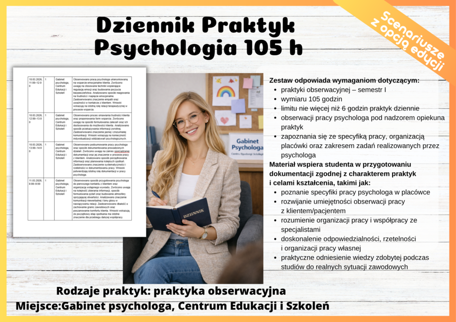 Dziennik praktyk Psychologia (105h)