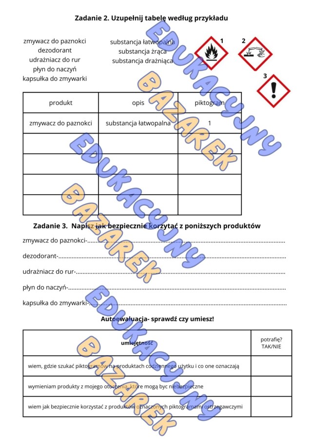 Piktogramy ostrzegawcze. Niebezpieczne substancje z naszego otoczenia.