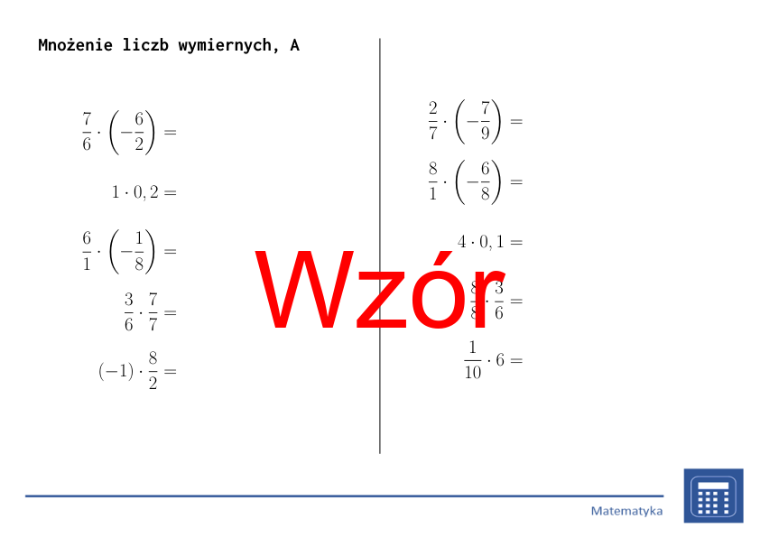 Mnożenie liczb wymiernych | matematyka | 26 kolumn