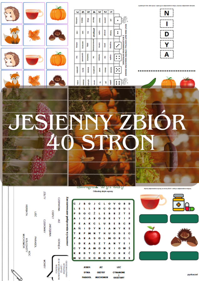 Jesienne karty pracy do nauki czytania i pisania- jesienny zbiór