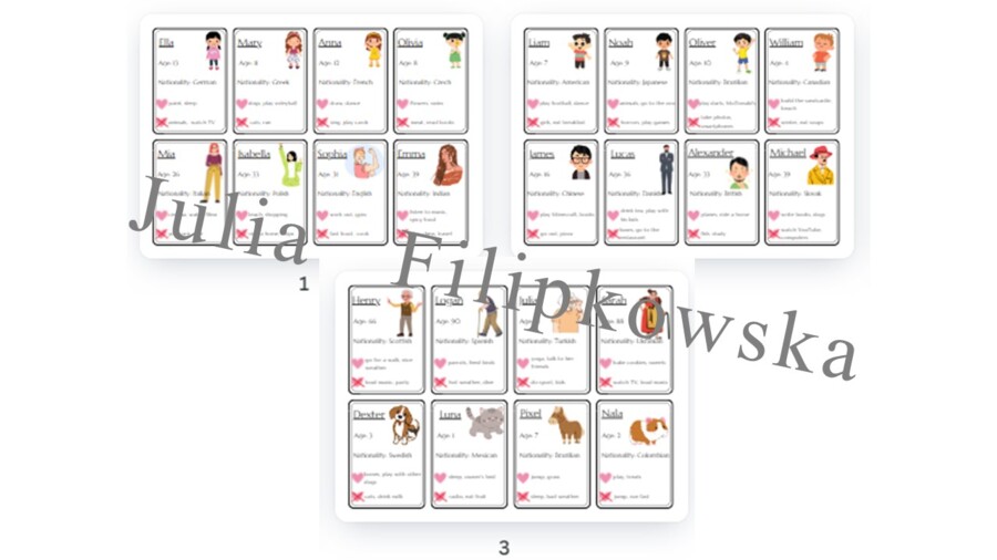 Gramatyka/ Like/ Gerund/ Basic information/ Gra/ Gra uniwersalna/ Gra językowa/ Karty obrazkowe/ Zabawa/ Dzieci/ Warm-up/ Rozgrzewka/ Słownictwo