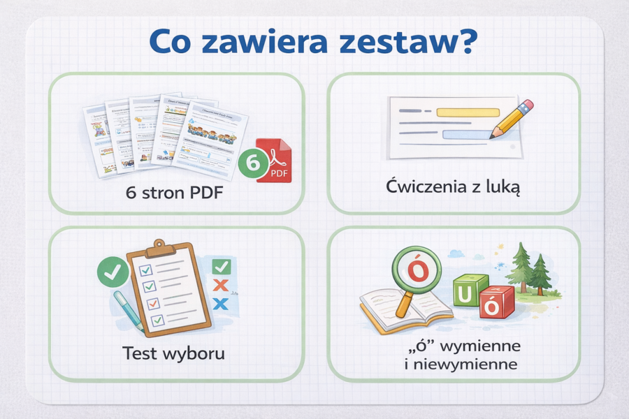 PISOWNIA WYRAZÓW Z Ó I U [Karta pracy, sprawdzian]