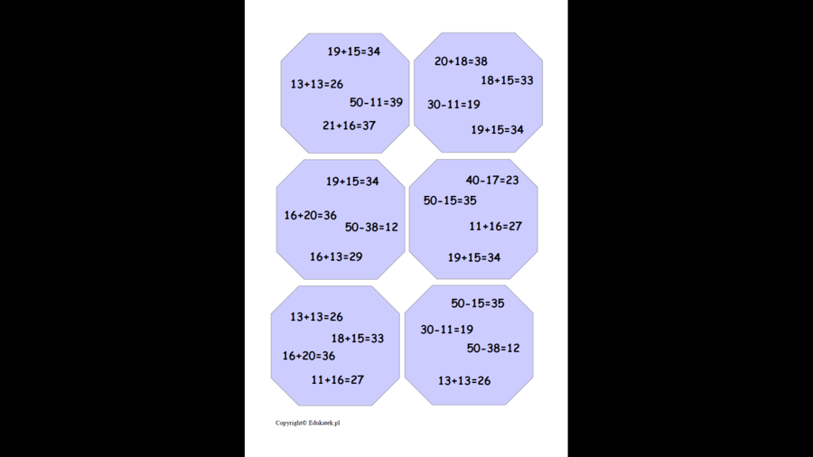 Zestaw kart typu dobble – utrwalanie dodawania i odejmowania