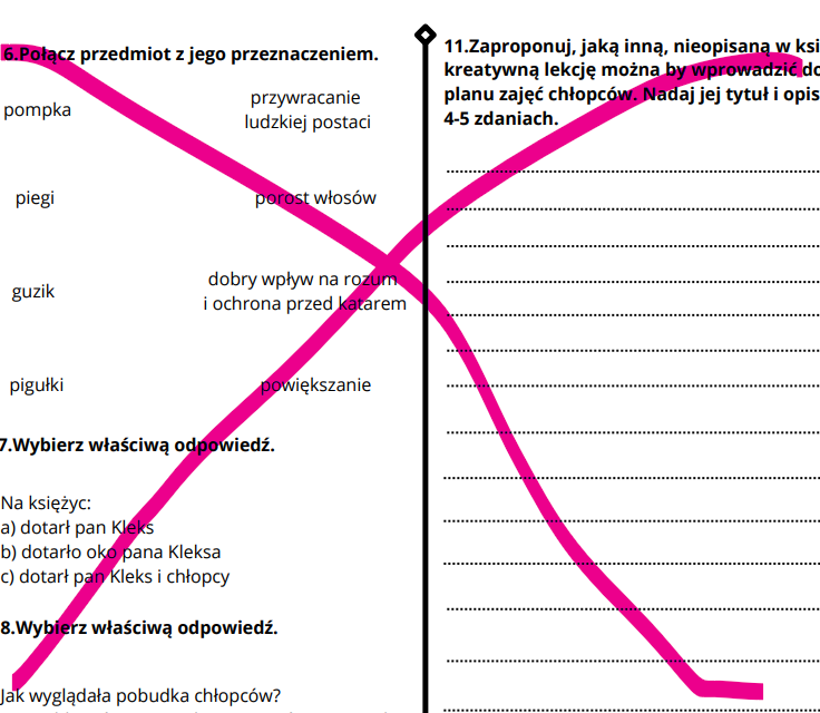 Sprawdzian z treści lektury Akademia pana Kleksa