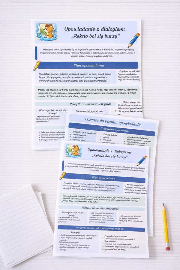 Opowiadanie z dialogiem: Reksio boi się burzy