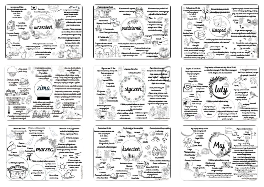 Miesiące+ pory roku+ bezpieczne wakacje i ferie zimowe