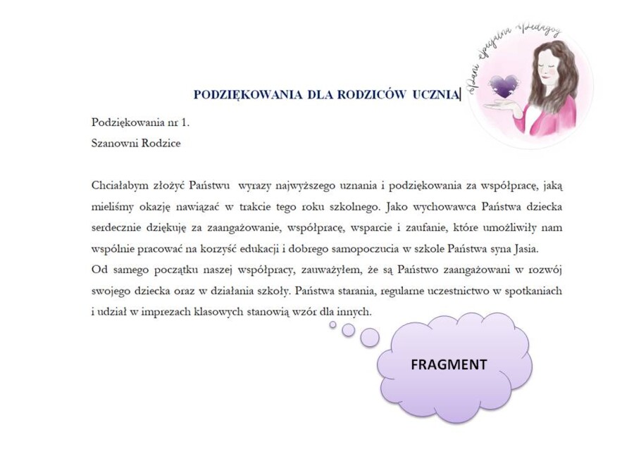 List - podziękowania dla Rodziców.