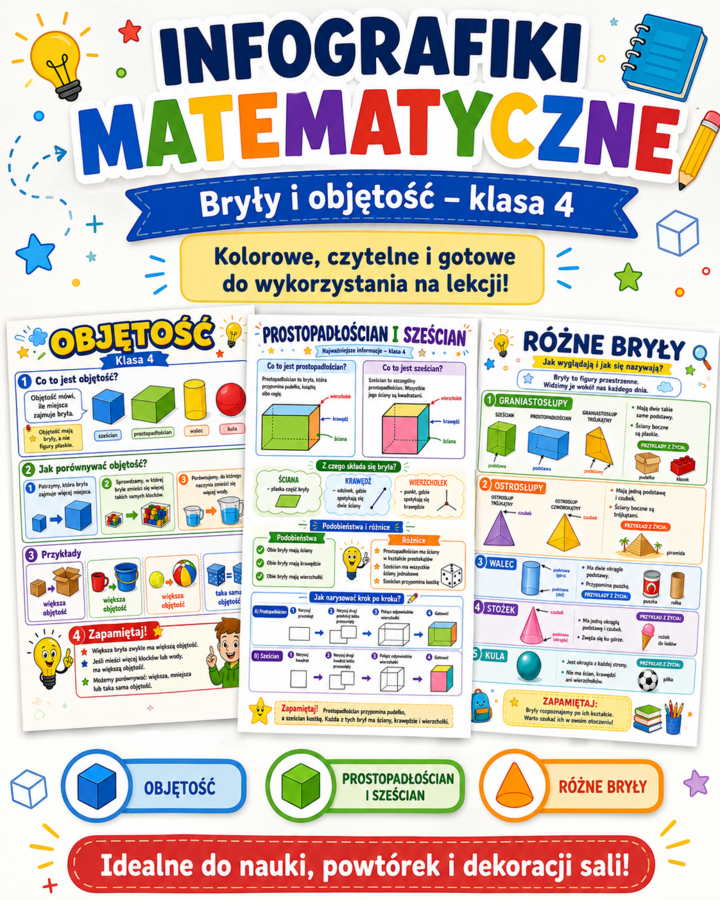 Bryły - infografiki (notatki graficzne) klasa 4