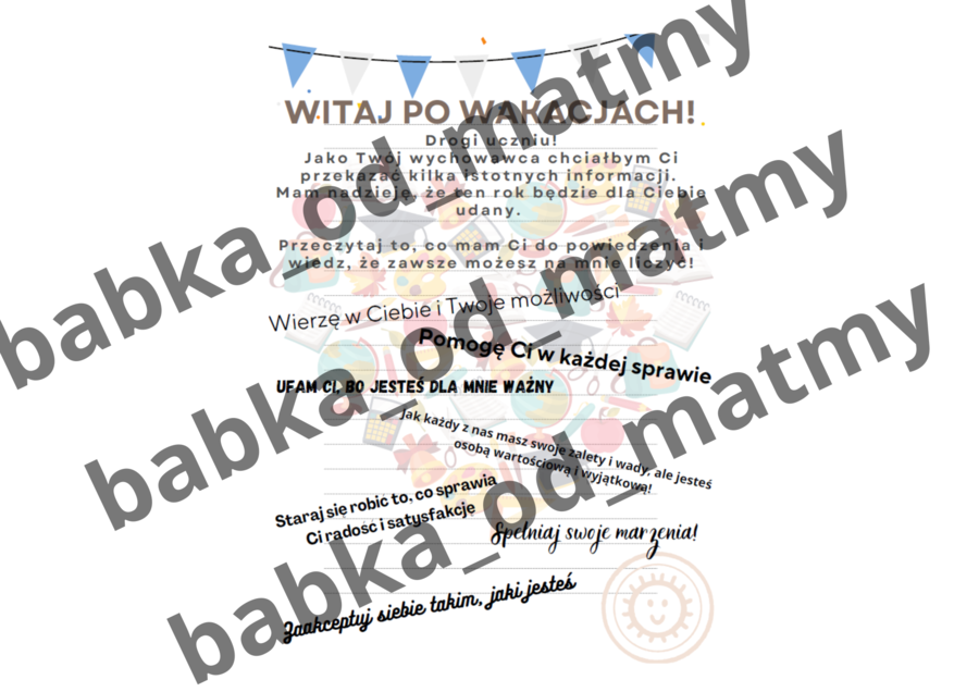 List dla uczniów na rozpoczęcie roku szkolnego