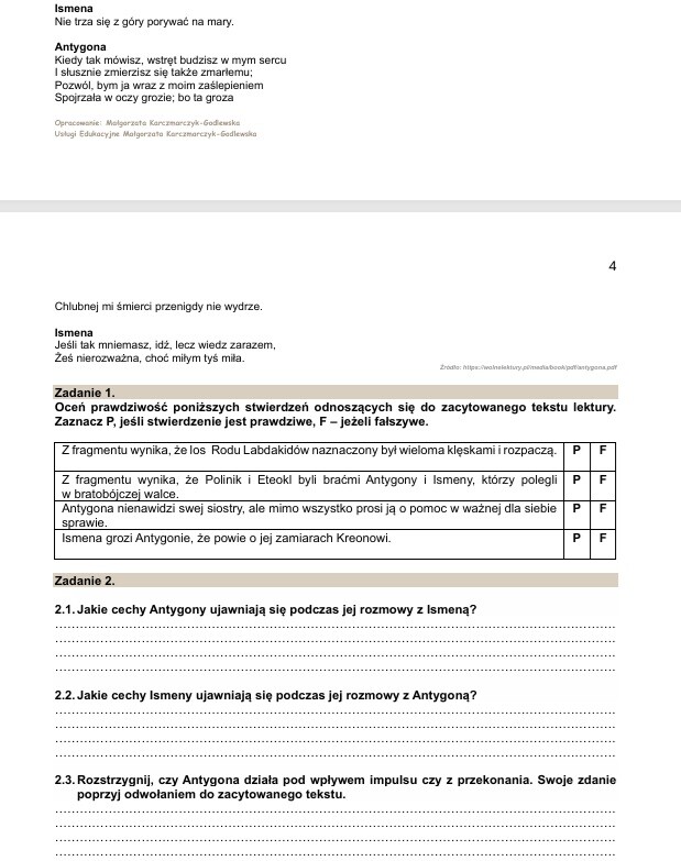 Karty pracy lektury licealne - krytyczne czytanie