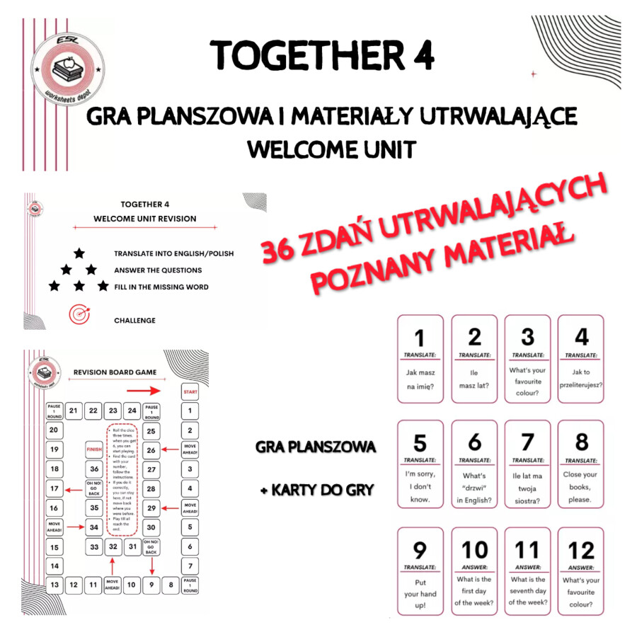Together 4 - Revision Game Welcome Unit materiały utrwalające