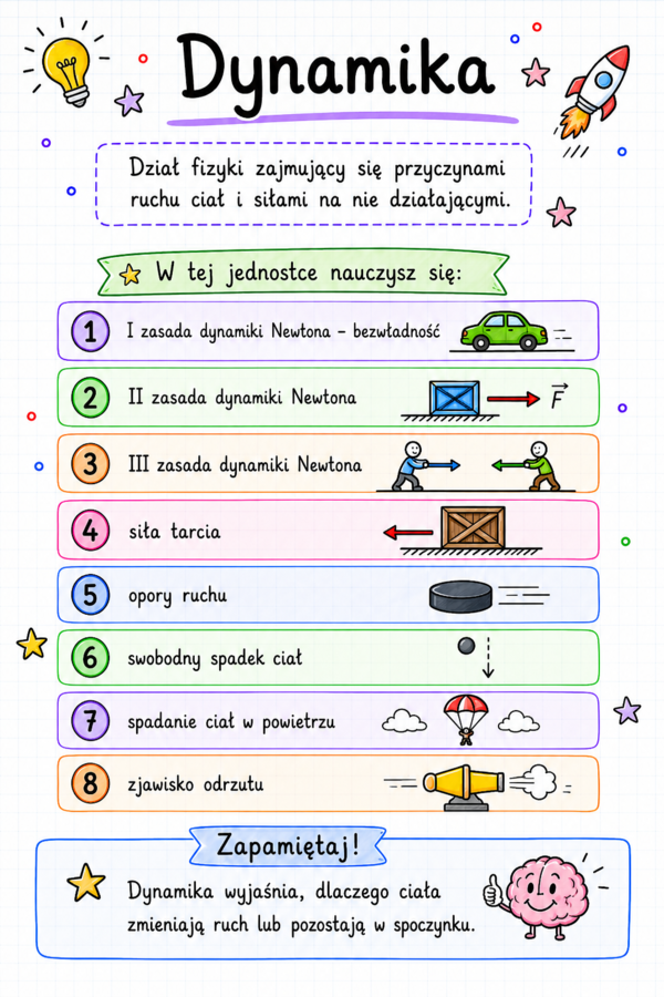 Notatki, które uczą – Fizyka cz. 5 | klasa 7 | Dynamika | Zestaw notatek graficznych