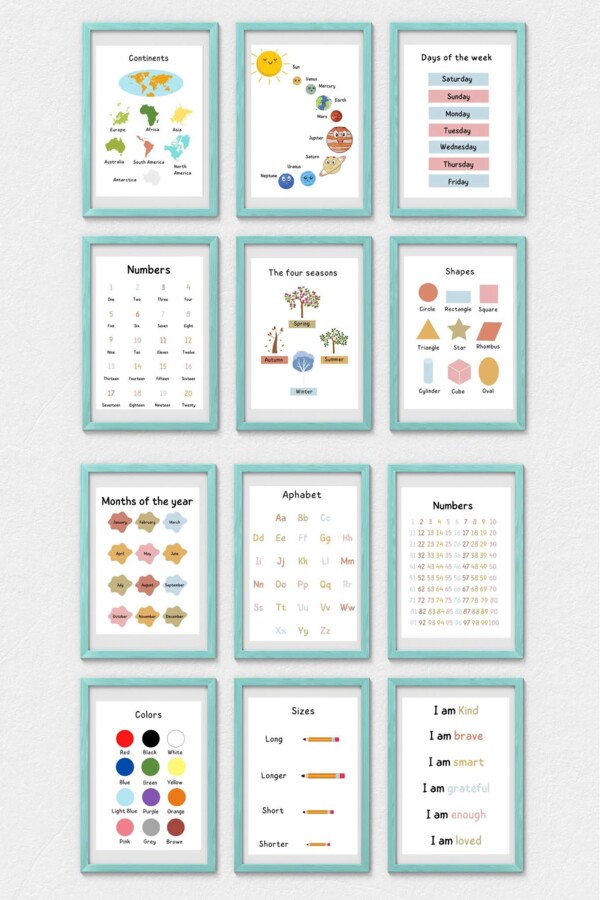 🧑‍🏫Zestaw 12 Plakatów Edukacyjnych w j.angielskim ❤️ Format A3 & A4
