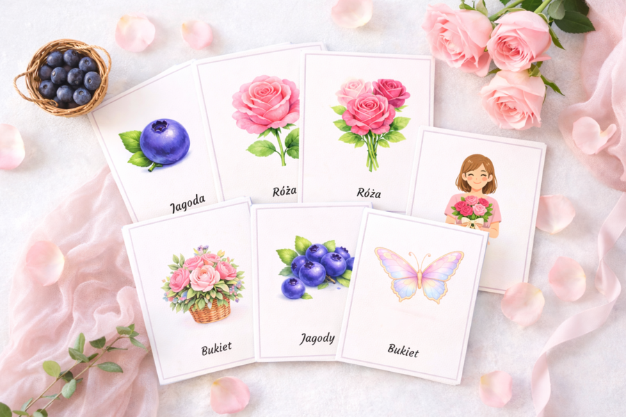 Fiszki obrazkowe. Róże i jagody
