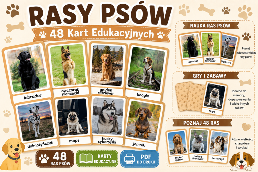 🐶 Rasy Psów – Karty Edukacyjne