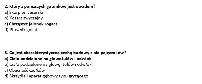 Test- pajęczaki i owady świata