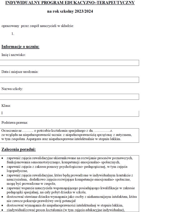Indywidualny Program Edukacyjno- Terapeutyczny (IPET)