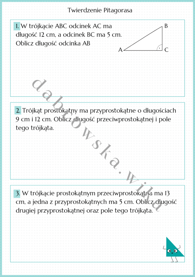 Twierdzenie Pitagorasa - karta pracy