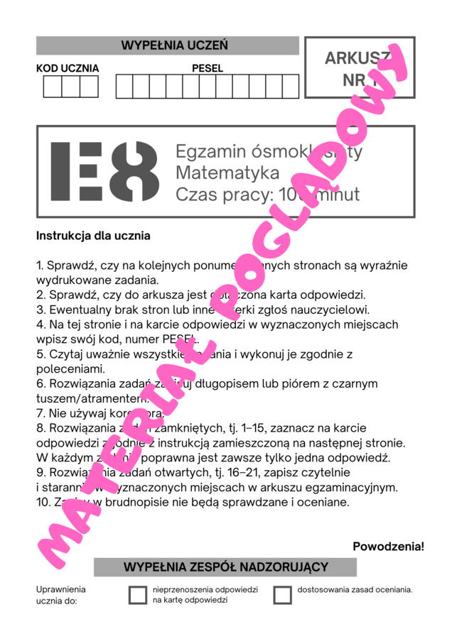 Próbny arkusz egzamin ósmoklasisty z matematyki 2024/2025. Arkusz nr 1 (aktualizacja)